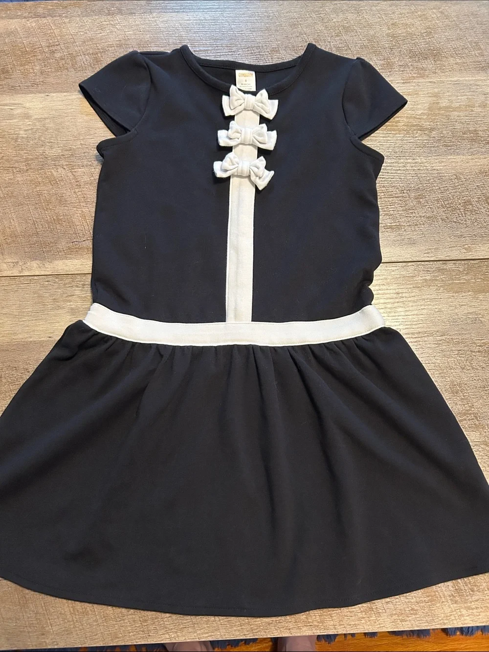 Gymboree Black Dress with Cream Trim and Bow Accents